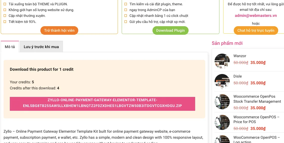 Hướng dẫn tải sản phẩm trên Webmasters.vn chi tiết từ A-Z - Credit
