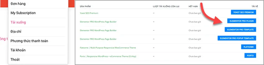 Hướng dẫn tải sản phẩm trên Webmasters.vn chi tiết từ A-Z - Menu tai khoan download