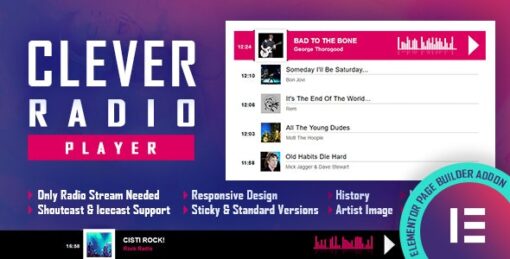 Clever – HTML5 Radio Player With History – Elementor Widget