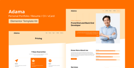 Adama – Personal Portfolio & Resume Elementor Template Kit