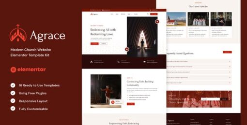 Agrace – Modern Church Website Elementor Template Kit
