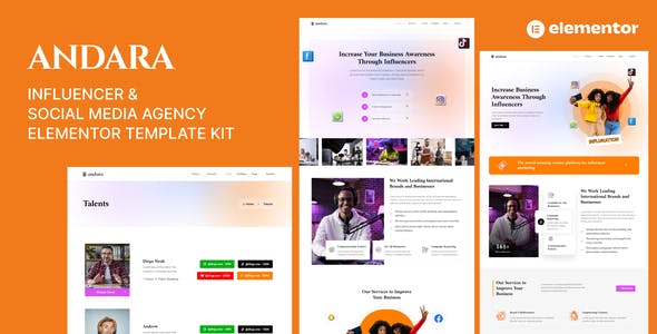 Andara – Influencer & Social Media Agency Template Elementor Andara – Influencer & Social Media Agency Template Elementor