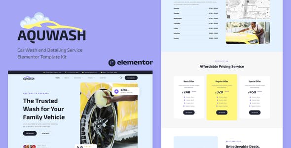Aquwash – Car Wash and Detailing Service Elementor Template Kit Aquwash – Car Wash and Detailing Service Elementor Template Kit