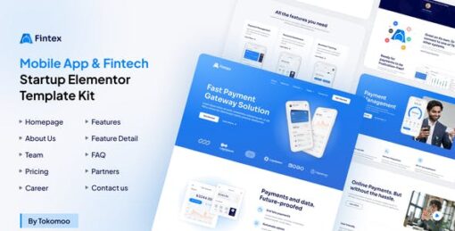 Fintex – Mobile App & Fintech Startup Elementor Template Kit