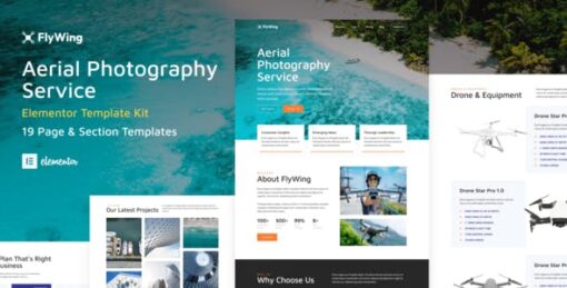 FlyWing – Drone Aerial Video & Photography WordPress Elementor Template Kit