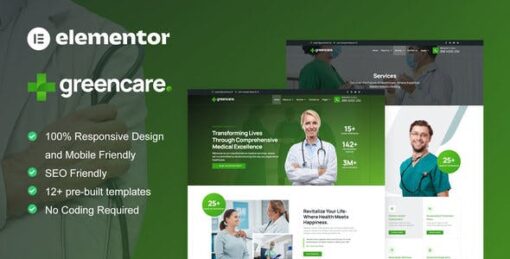 GreenCare – Medical Services Elementor Pro Template Kit