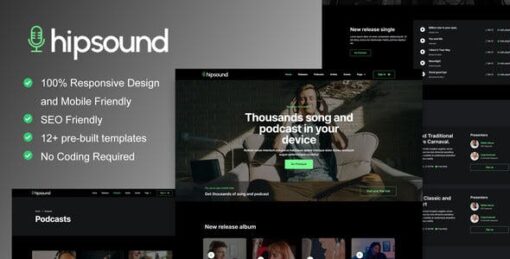 Hipsound – Music Streaming & Podcast Elementor Template Kit