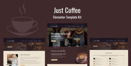 Justcoffee – Cafe and Coffee Elementor Template Kit