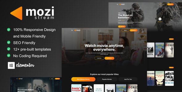 Mozi – Movie Streaming Service Elementor Template Kit Mozi – Movie Streaming Service Elementor Template Kit