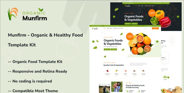 Munfirm – Organic & Healthy Food Elementor Template Kit Munfirm – Organic & Healthy Food Elementor Template Kit