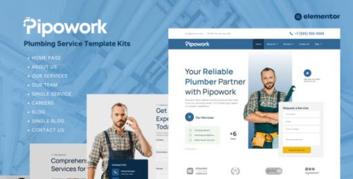 Pipowork – Plumbing Service Business Elementor Template Kits