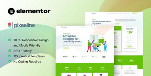 Pixeeline – Graphics Illustration Freelance & Creative Agency Elementor Template Kit