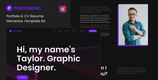Portohero – Personal Portfolio & CV Elementor Template Kit