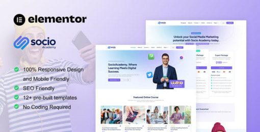 SocioAcademy – Social Media Management Course Elementor Template Kit