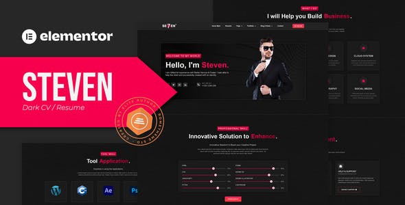 Steven – Dark CV Portfolio Resume Elementor Template Kit Steven – Dark CV Portfolio Resume Elementor Template Kit