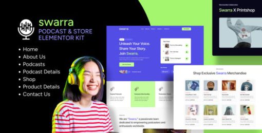 Swarra – Podcast Streaming & Merchandise Store Template Kit