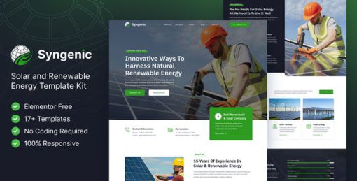 Syngenic – Solar & Renewable Energy Elementor Template Kit