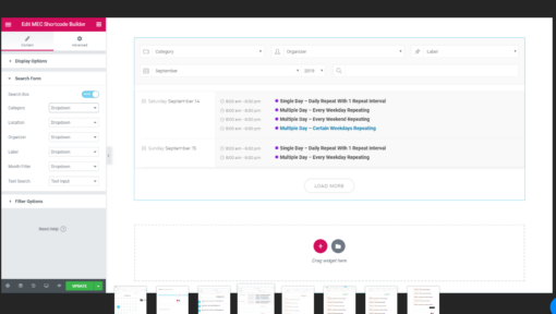 Elementor Shortcode Builder for MEC