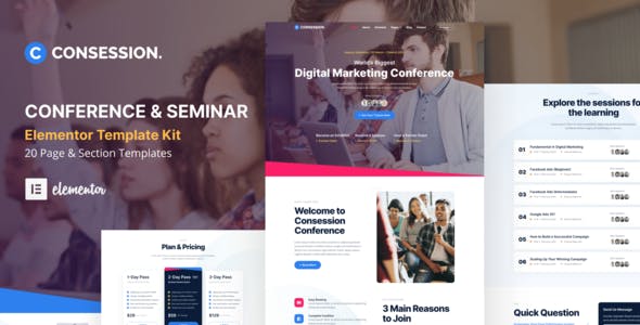 Consession – Conference & Seminar Elementor Template Kit Consession – Conference & Seminar Elementor Template Kit
