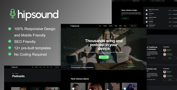 Hipsound – Music Streaming & Podcast Elementor Template Kit Hipsound – Music Streaming & Podcast Elementor Template Kit