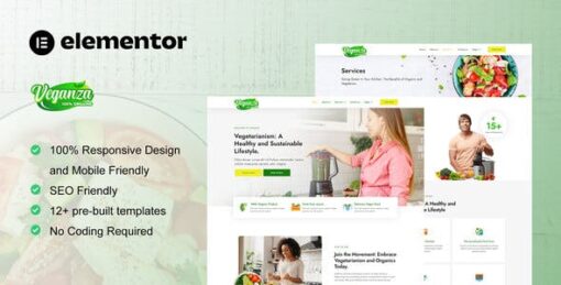 Veganza – Organic Food & Vegetarian Elementor Template Kit