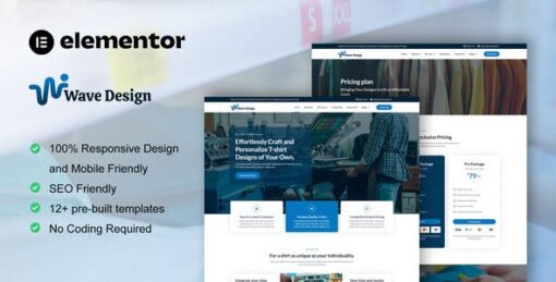 WaveDesign – T Shirt Design & Printing Service Elementor Pro Template Kit