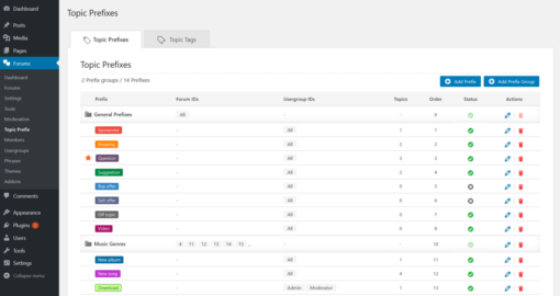 wpForo – Topic Prefix & Tag Manager