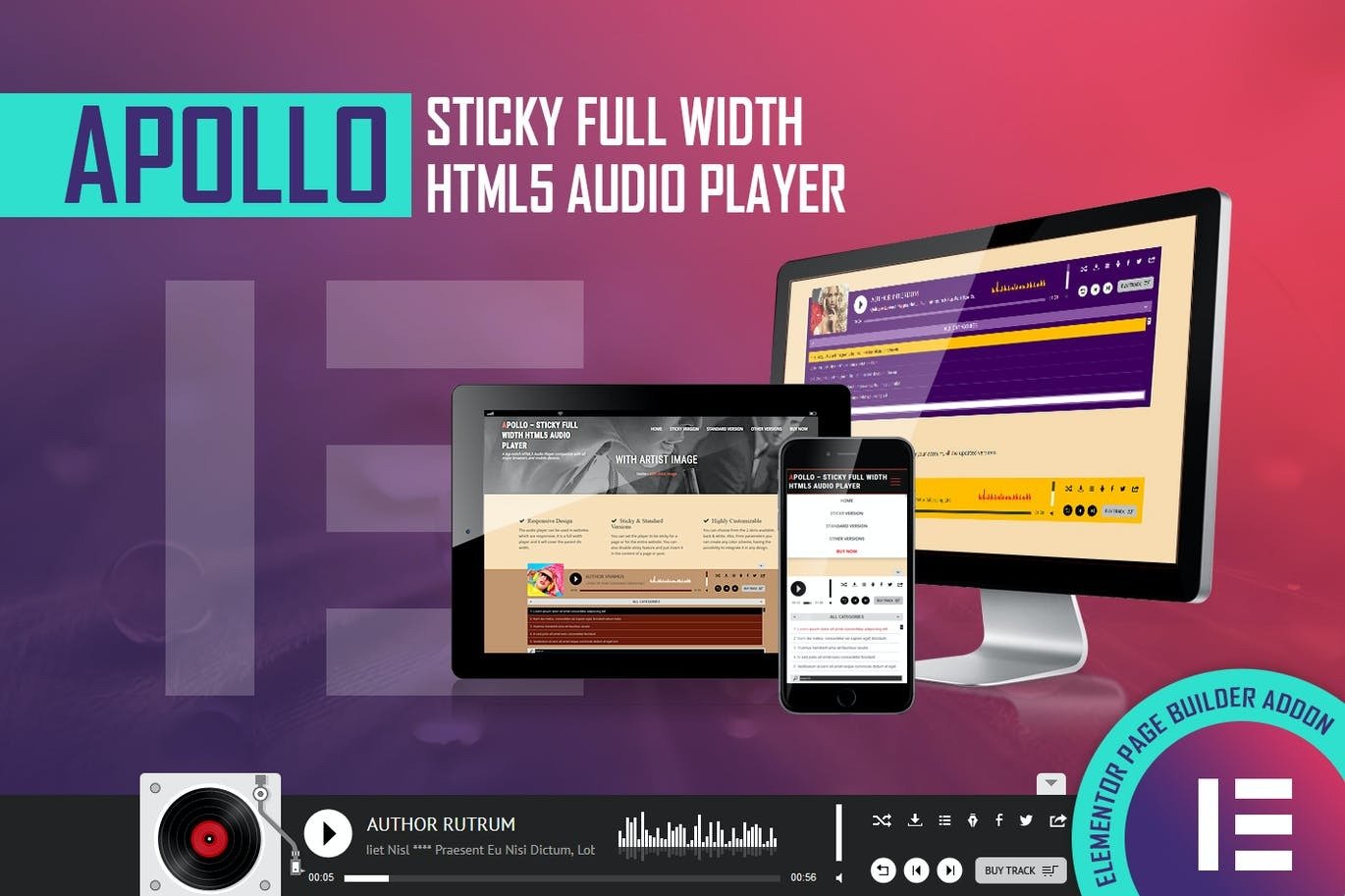 Apollo – Sticky Full Width HTML5 Audio Player – Elementor Widget Apollo – Sticky Full Width HTML5 Audio Player – Elementor Widget