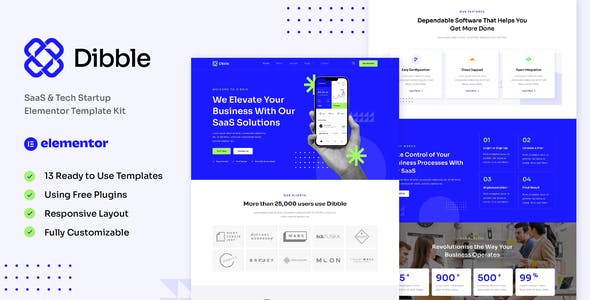 Dibble – SaaS & Tech Startup Elementor Template Kit Dibble – SaaS & Tech Startup Elementor Template Kit