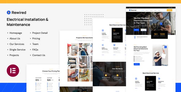 Rewired | Electrical Installation & Maintenance Services Elementor Template Kit Rewired | Electrical Installation & Maintenance Services Elementor Template Kit