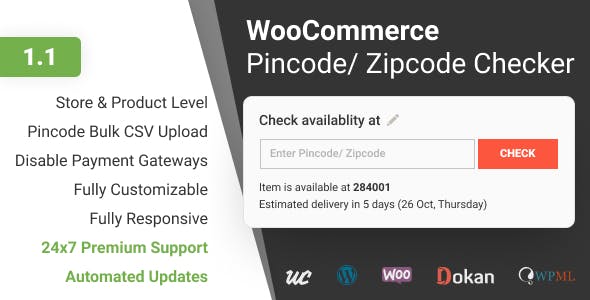 WooCommerce Pincode/ Zipcode Checker WooCommerce Pincode/ Zipcode Checker