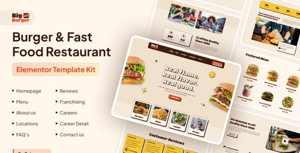 BigBurger – Burger & Fast Food Restaurant Elementor Template Kit BigBurger – Burger & Fast Food Restaurant Elementor Template Kit
